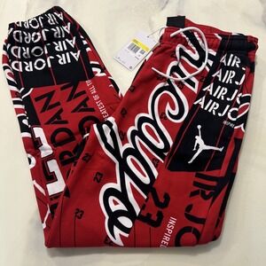 Nike Air Jordan Joggers Sweatpants Women S Fleece Graphic Red Print DD9298-687